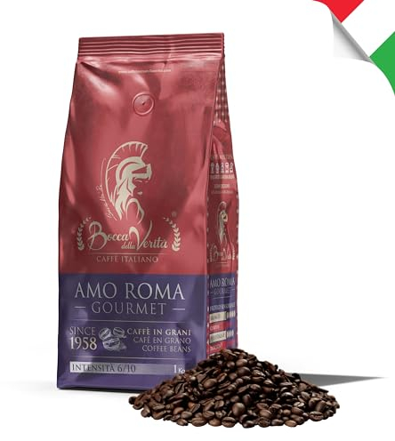 BOCCA DELLA VERITA Caffe in Grani Italiano Arabica e Robusta Idea Regalo AMO ROMA GOURMET Sacco da 1 Kg Caffe Napoli Caffè Espresso Tostato Naturalmente e Artigianalmente, Rainforest e UTZ