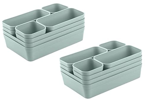 Engelland - Schubladen-Organizer Set, 16-teilig, Farbe: Pastell-Grün, universell verstellbar, Aufbewahrungs-Box, Einteiler, Trenn-System, Utensilien, Stauraum, Wohn-Badezimmer, Kunststoff, BPA-frei