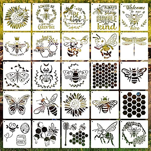 15,2 cm Bienenschablonen, wiederverwendbare Waben-Honigschablonen zum Malen auf Holz, 25 Stück Bienen-Schablonen, DIY-Bastelvorlage zum Malen auf Möbeln, Leinwand, Wand, Heimdekoration (Biene)