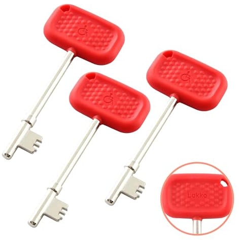 Lokko Radar Key for Disabled Toilets UK (3 Pack) - Boxed with Bonus Toilet Use Card - Red - Dimpled Grip, Durable, Waterproof, Easy to Use