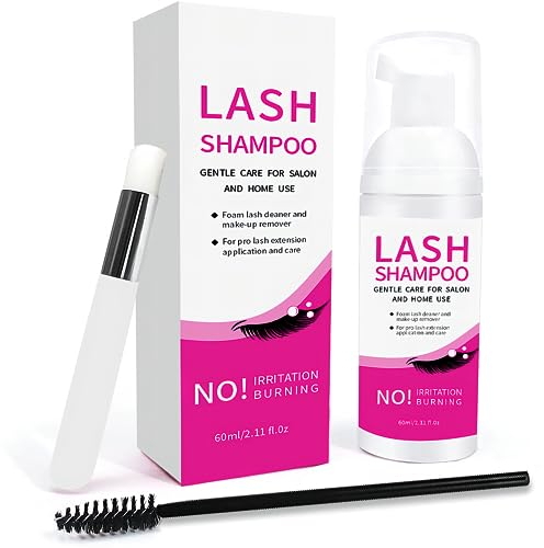 Wimpern Shampoo Set für Wimpernverlängerung, 60 ml/2 fl oz Wimpernschaum Wimpernextension Reinigung für Zuhause Salon, Eye Lash Extension Wimpernshampoo Cleanser Mit Reinigungsbürste, Mascara Bürste
