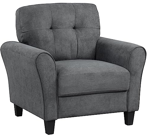 COSTWAY Modern Accent Chair, Tufted Upholstered Lounge Armchair Single Sofa with Thick Cushion, Linen Fabric Occasional Fireside Comfy Seat Reading Chair for Living Room, Bedroom and Office (Grey)