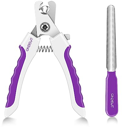 OneCut Forbici per artigli per conigli, forbici per artigli per cani con manici antiscivolo, tagliaunghie per animali domestici, tagliaunghie per tagliare gatti, cuccioli, gattini (rosa) (L, viola)