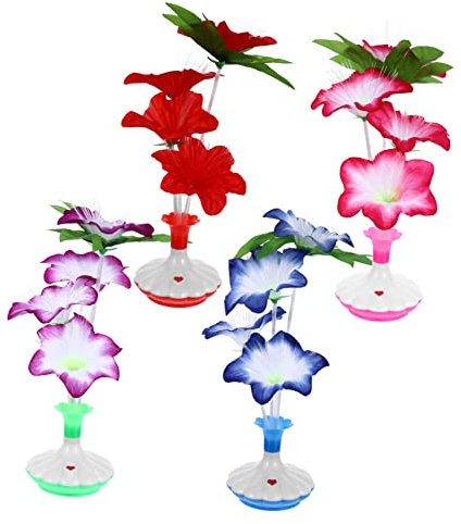 Warmhm 4stücke Teiliges Led Tischlicht Mit Bunter Kunstblume Stabile Vase Inklusive Warmes Augenschonendes Licht Für Party Wohnzimmer Hotel Und Bar Dekoration Batteriebetrieben
