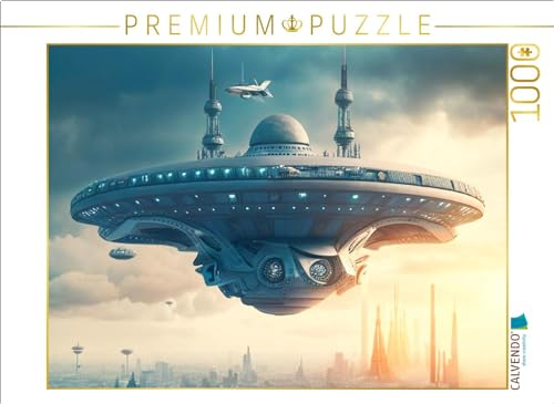 CALVENDO Puzzle EIN Raumschiff schwebt über Einer Großstadt | Lege-Größe cm Foto-Puzzle für glückliche Stunden