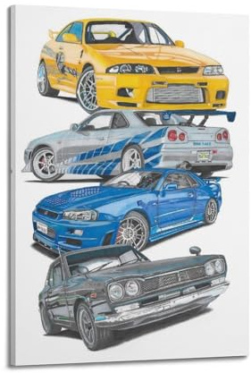 Hellove JDM Sport Auto-Poster Fast And Furious Skyline Supercar, Dekorative Malerei, Leinwand, Wandkunst, Modernes Familienschlafzimmer-Dekor, 30 x 45 cm