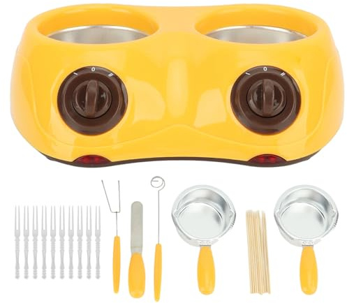 Jiawu Double Fondoir à Chocolat, Mini Fondoir électrique Portable avec Double Fondoir pour Chocolat, Fromage, Bonbons, Crème, Beurre, Lait, avec Moules et Accessoires (Prise UE 220‑240V)