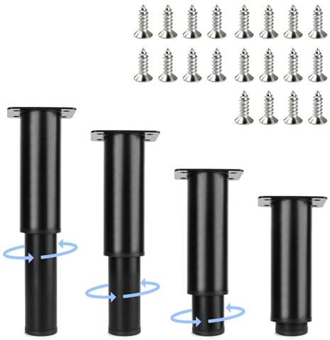 LONHCHI 4er Set Möbelfüße Verstellbar, 12-18cm Möbelfüße Höhenverstellbar, Metall Schwarz Möbelbeine, Einstellbare Höhe bis 18cm, füße für möbel für Möbel Sofa Bett Nachttisch Schrank, Schrauben*20