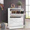 High Gloss White Shoe Cabinet with 2 Drawer, Pull Down Wooden Shoe Storage Organizer Cupboard Shoes Rack Cabinet Freestanding Footwear Rack Stand Hallway, Entryway, Living Rooms 60W x 24D x 80H cm