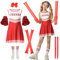 JONRRYIN Cheerleader Kostüm Kinder, Cheerleadering Outfit Mädchen, Cheerleading Uniform Kleid mit Pompoms, Socken und Kopfschmuck, Schulkind Cheer Kostüm Outfit für Karneval Halloween (Rosa, 130cm)