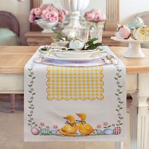 Nada Home Tischläufer Ostern 47 x 140 cm aus Gobelin Mitteldecke Küken Maestri Cotonieri 6575