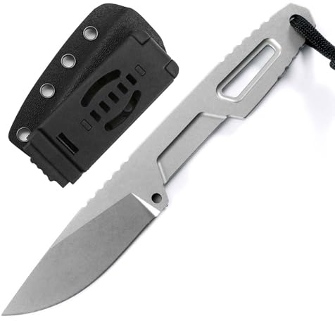 Joa Couteau de poche en métal léger à lame fixe - Multi couteau de camping - Petit couteau d'extérieur en acier inoxydable D2 - Couteau de chasse - Couteau de chasse à une main - Couteau de cou Kydex