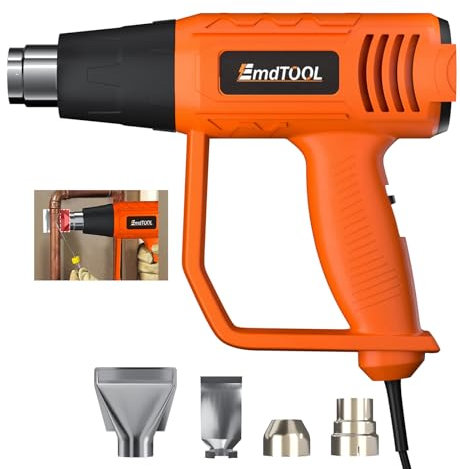 Heavy Duty Hot Air Gun 2000W, Heat Gun 300℃- 600℃ Variable Temperature Control with 2-Temp Settings, 1.5s Rapid Heating, 4 Nozzles for Shrink Tubing, Wrap, Crafts, Soldering, Orange
