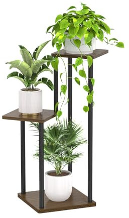 KAZITOO 3 Tier Plant Stand Indoor outdoor, Metal Wood Corner flower Pots Holder for Multiple Plants, Tiered Plant Shelf Display Rack for Living Room Bedroom Balcony Garden Patio Office(Oak)