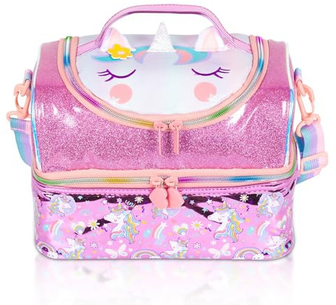 PinkSheep Lonchera térmica de dos pisos para niños, niñas, hombres y mujeres, con correa ajustable, unicornio (unicornio 4)