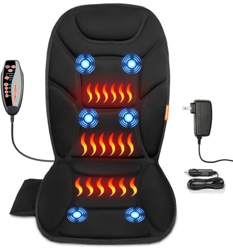 Massage Seat Cushion with Full Back Heat, Back Massager with 6 Vibrating Motors, 4 Massage Modes, Massage Chair Pad for Home Office Chair, for