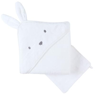 Noukie's - Frotteebadeset - Kapuzenbadetuch + Waschhandschuh - Snow - Weiß