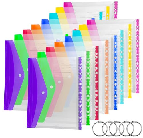 SdreMelo16 Stück Dokumententasche A4 Erweiterbare Dokumenten mit Binder Löchern & Etikettentasche Ordner 8 Farben Dreidimensionale Dokumentenmappe A4+ mit 5 Binderingen