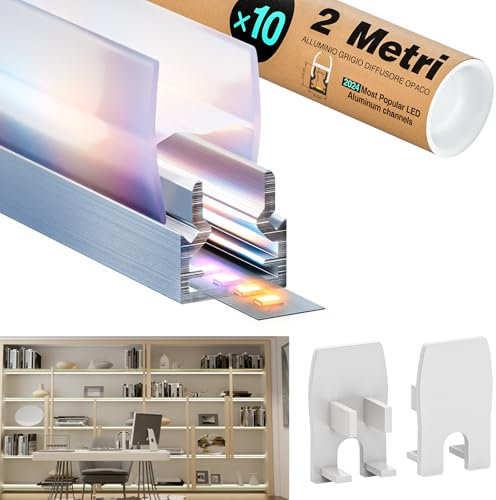 LASLUX 10 x LED Aluminium Glasprofil 2m (40m) Led Eckprofil Kabelkanal Ecke für als 5 mm Led Streifen/Led Leisten/Led Profil, with Profil transparent -Glasführungsprofile Led Diffusor - 10,9 x 11,2 mm