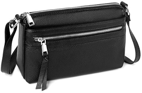 befen Echtleder Handtasche Damen Mittelgroß, Crossbody Bag Leder RFID-Blockierung Handytasche zum Umhängen, Moderne Kleine Umhängetasche Damen mit Verstellbar Schultergurt, Schwarz