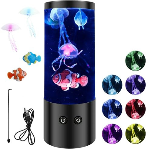 Aquarium Sensory Lights with 7 Colour Changing Modes Realistic Jellyfish Tank Mood Light USB/Battery Operated Jellyfish Night Light for Living Room Bedroom Office Décor (Style B)