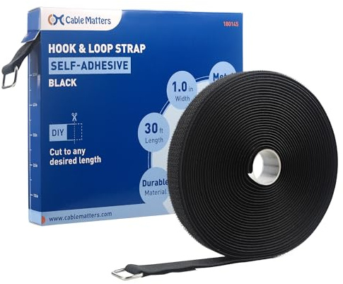 Cable Matters krok och ögla självhäftande rem i svart, 9 m x 2,5 cm