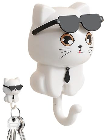 Schlüsselanhänger Aufhängen Wand, Kätzchen Kleiderhaken, Niedlicher Katzen-Schlüsselhaken Mit Sonnenbrille, Selbstklebender Kleiderhaken, Schlüsselhalter Für Die Wand, Dekorativ Für Manteltasche