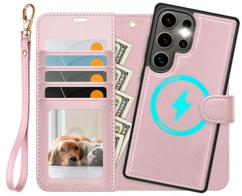 OCASE Custodia Rimovibile per Samsung Galaxy S25 Ultra 5G, 2 in 1 Interno TPU Antiurto Custodie in Pelle Portafoglio, RFID Blocking, Carta Fessura, Cavalletto Cover per Samsung Galaxy S25 Ultra - Rosa