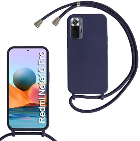 xinyunew Coque pour Xiaomi Redmi Note 10 Pro/Note 10 Pro Max avec Cordon de Collier,Coque avec Cordon Étui Silicone TPU Housse,Collier RéglableTéléphone Portable Lanyard Case Redmi Note 10 Pro,Bleu