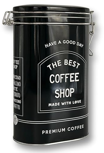 MediMuc Vorratsdose oval lackiert schwarz mit weißer Schrift | Bügelverschluss, 20,0 × 12,2 × 8,0 cm, 1,8L Volumen, Kaffeedose, Teedose