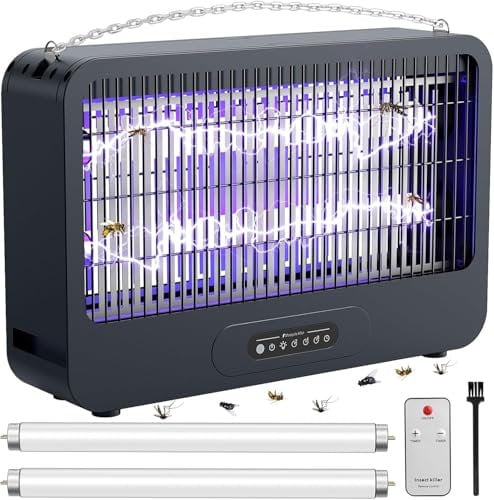 Lampe Anti Moustique 3500V, Tue Mouche Électrique UV 20W, Piège Moustique avec Chaîne Métallique et Télécommande, pour Intérieur et Extérieur, Chambre, Cuisine, Cour et Jardin (100m²)