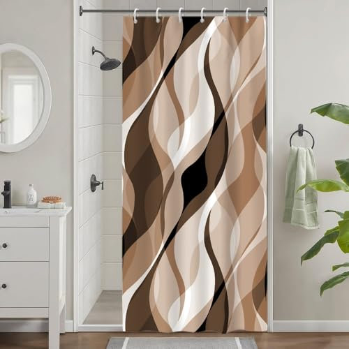 Uiiooazy Tenda Doccia Marrone, Tenda da Doccia Astratta Geometrica Banda Linee Motiv Tenda per Doccia Antimuffa Impermeabile Tessuto Poliestere Lavabile Tenda per Vasca da Bagno con 6 Ganci 90x180cm