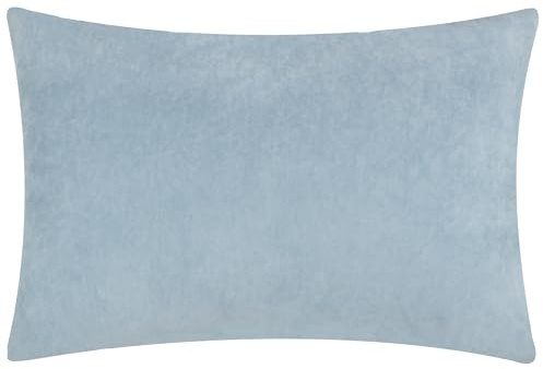 Yard Darland Velvet Cushion Feather Filled Cushion (Dusty Blue, 40 x 60 cm) | Soft Velvet Oblong Cushion Contrast Linen-Look Reverse Hidden Zip Feather Filled