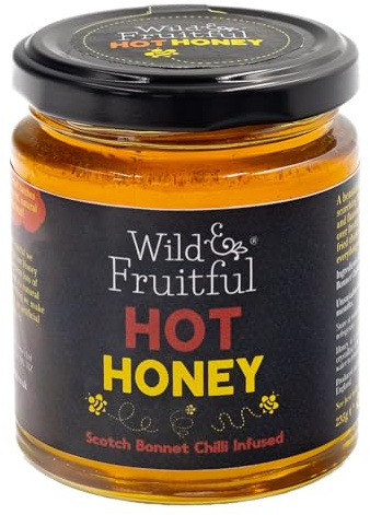 Wild & Fruitful Hot Honey - 235g Jar | Golden Honey Infused with Scotch Bonnet Chillies | Hand Made in Cumbria