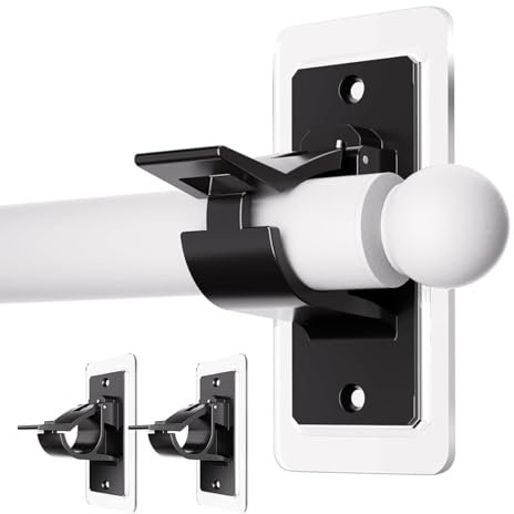 BelleVive 2 Packs Self Adhesive Rod Brackets Curtain Rod Holders No Drilling Curtain Rod Hooks Stick On No Nails Curtain Hangers for Bathroom, Black