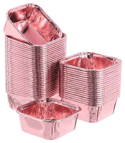 sourcing map 50 Pcs Double-Sided Aluminum Foil Cupcake Liners, Greaseproof Muffins Baking Cupcakes for Wedding Birthday Party Decoration, Rose Gold (Square)