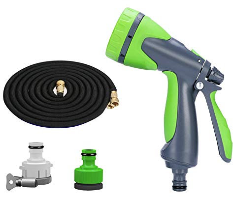 CONGRUI Pistola a spruzzo per tubo da giardino, ugello a 8 funzioni, tubo espandibile da giardino (nero, 5 m)