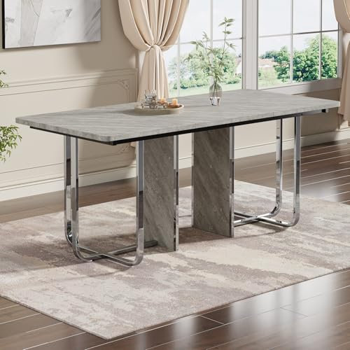 ModernLuxe Esstisch 180x80 cm – Moderner Tisch für 6 Personen, rechteckig mit stabilen Metallbeinen, Pflegeleichte MDF-Tischplatte, Schlichtes Design in Grau & Silber