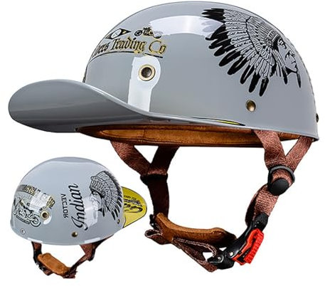 Motorradhelm Halbschalenhelm ECE-Zulassung Baseball Cap Mit Fahrradbrille Fahrrad Visier Cruiser Chopper Scooter Helm Retro Motorrad Halbhelm Herren Frauen Mofa Helm F,XL=61-62CM