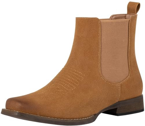 J's.o.l.e Stivali da cowboy da uomo alla moda occidentale Chelsea stivali punta quadrata tacco basso vestito stivaletti, Marrone chiaro, 46 EU