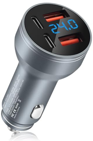AIYEEN 126W All-Metal USB-C Car Charger, 4-Port Fast Car-Chargers Adapter with Dual PD 45W & Dual QC3.0 18W USB A, Multi Device USB Charger for iPhone, Samsung, Laptop, 12V/24V Cars & Trucks, Grey