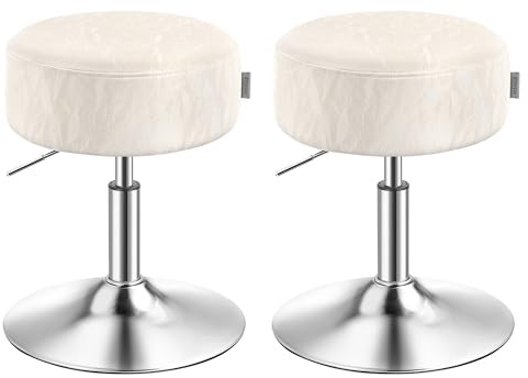 VASAGLE Schminkhocker 2er Set, Schminkstuhl, Barhocker, höhenverstellbar, 360° drehbar, PU, Dicke Polsterung, für Schlafzimmer, Küche, Esszimmer, modern, cremeweiß ZH2504015