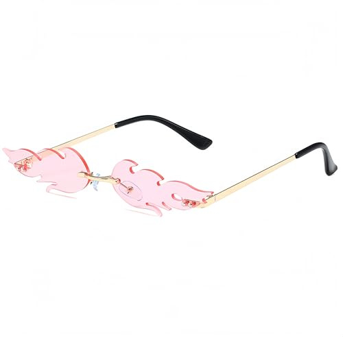 WDZAYXC Flammen-Design Sonnenbrille | Retro, Randlos, UV Schutz