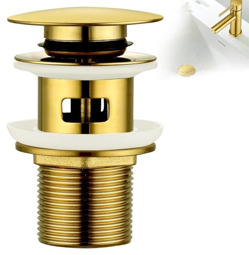 Waschbecken, Pfefferminz-Ablaufgarnitur mit Schlitzen, gebürstetes Gold, Klick-Klack-Abflussstopfen mit Überlauf für Waschbecken