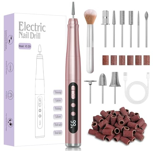 Nagelfräser Kabellose 35000 U/Min Nagelfräser für Gelnägel - Professioneller Nail Drill für Gel- und Acrylnägel, Elektrische Nagelfeile mit Verstellbarer Geschwindigkeit (Roségold)