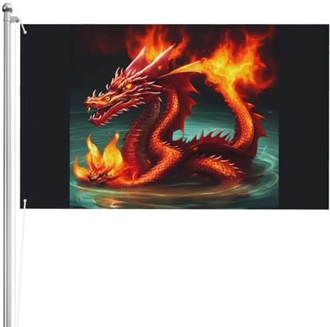 Dragon King in Fire doppelseitige Flagge, 90 x 152 cm, schwere, dreilagige doppelseitige Outdoor-Flagge, 90 x 152 cm, Polyester-Gartenbanner