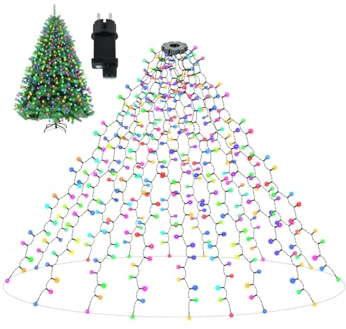 AVANLO 2m Lichterkette Weihnachtsbaum mit ring und 20 Stränge, 400 LEDs Lichterkette Tannenbaum Innen, 8 Modi, IP44 Wasserdicht Christbaum Beleuchtung für 150cm-210cm Baum (Bunt)