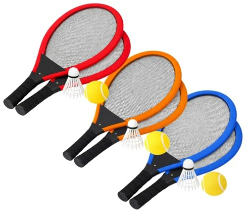 Riesen-Tennis-Set XL – 2 Schläger 55 cm, Lenkrad und weicher Ball, zufällige Farben, Outdoor-Spiel für Kinder und Familie