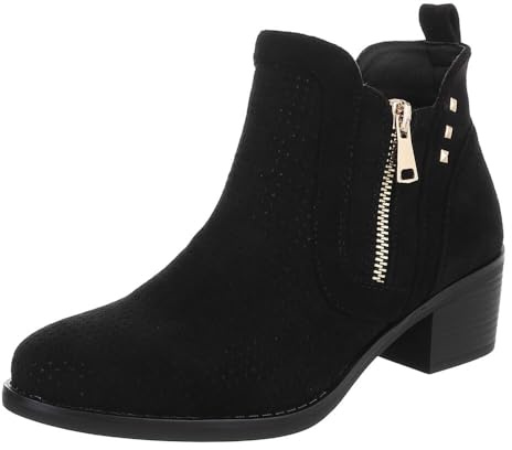 Ital Design Damen Stiefeletten mit Reißverschluss und Blockabsatz, runde Spitze