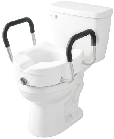 Levede Raised Toilet Seat with Handles, Height Adjustable Toilet Seat Riser 4.7 Inch, Adjustable Width 45–55cm, Sturdy Aluminium Frame, Raised Toilet Seats for Elderly, Disabled & Recovery Support